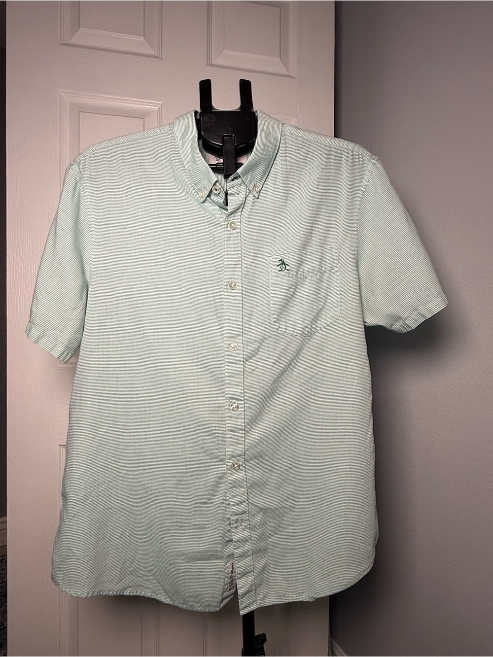 Original Penguin Heritage Slim Fit Mens XL Green White Stripe Button Up Shirt